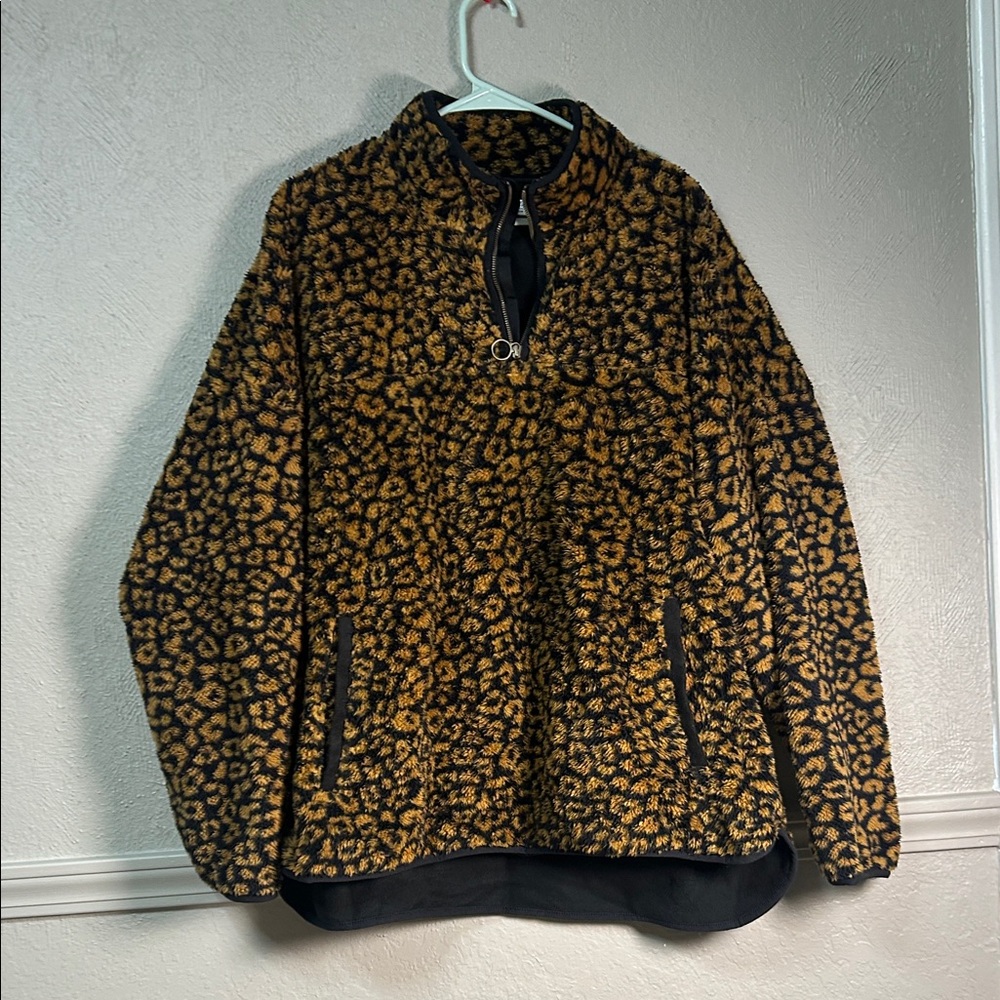 Time and Tru Leopard Print Jacket - Black and Brown
